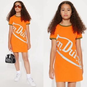 Y2K Von Dutch Orange Blue Green Sideways Logo T-Shirt Dress Youth Sz 14/16 2000s